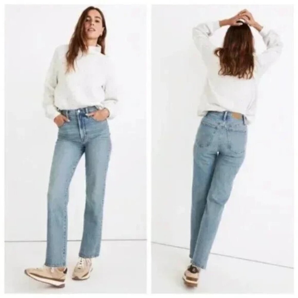 Madewell The Perfect Vintage Straight leg High Rise Jeans Raw Hem Size 26